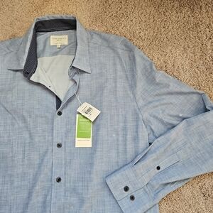 Construct Slim Fit NWT Shirt L Blue 4 Way Stretch Button Up Long Sleeve Mens